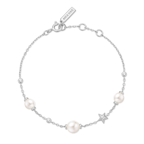 Silver Shell Pearl and Star Station Bracelet